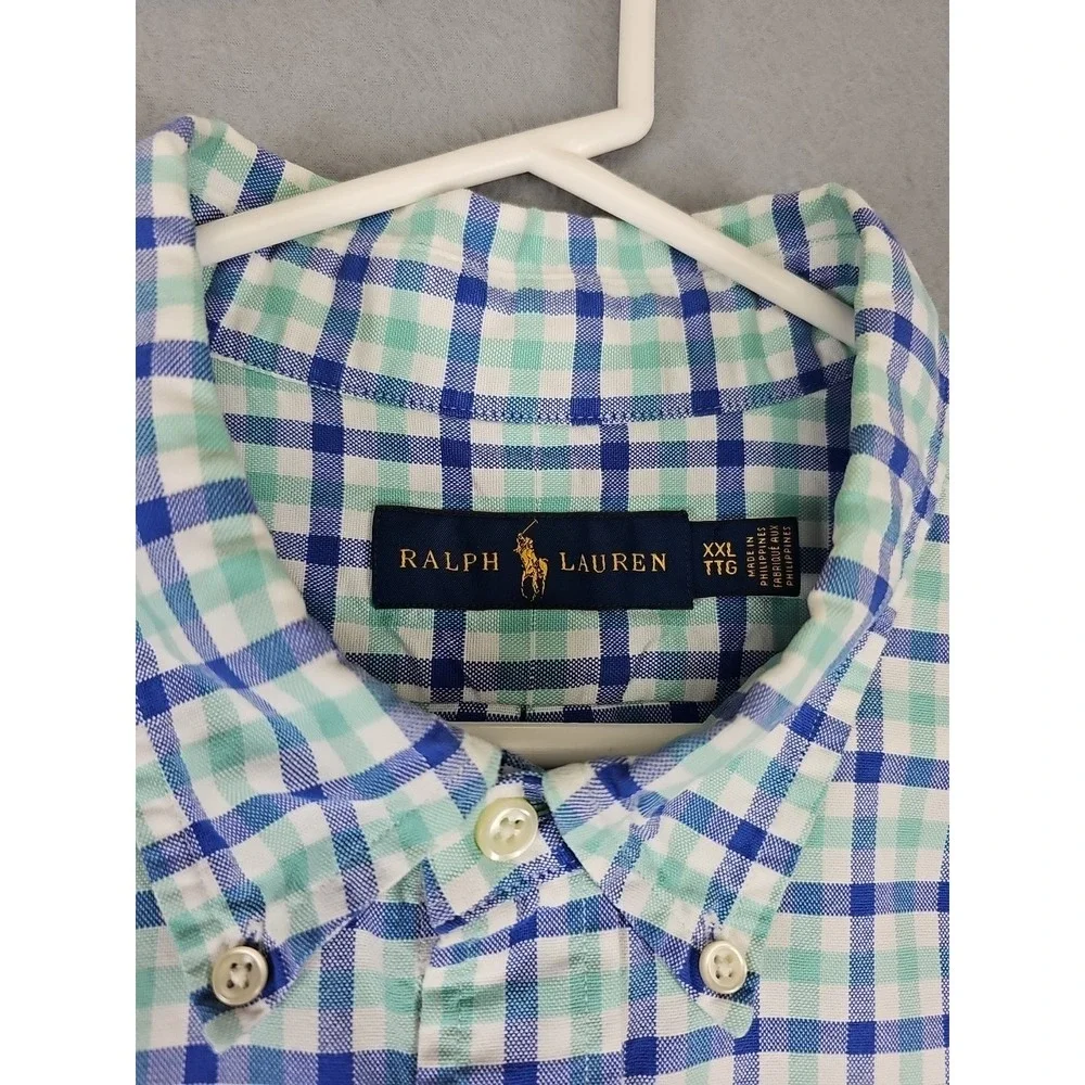 Ralph‎ Lauren Polo Men's XXL Long Sleeve Button Up Shirt Blue Check Flesh Pony